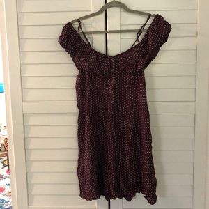 BURGUNDY POLKA DOT MINI DRESS STRAPPY BUTTON UP